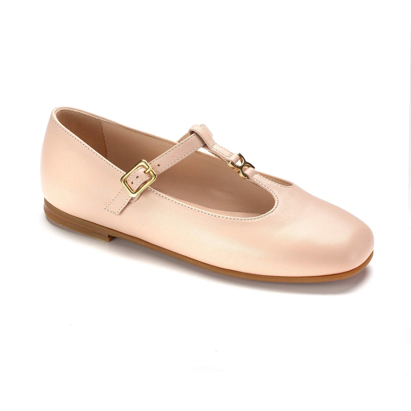 1574 - Soft Pink Leather Girl’s T-Strap Dressy Shoes